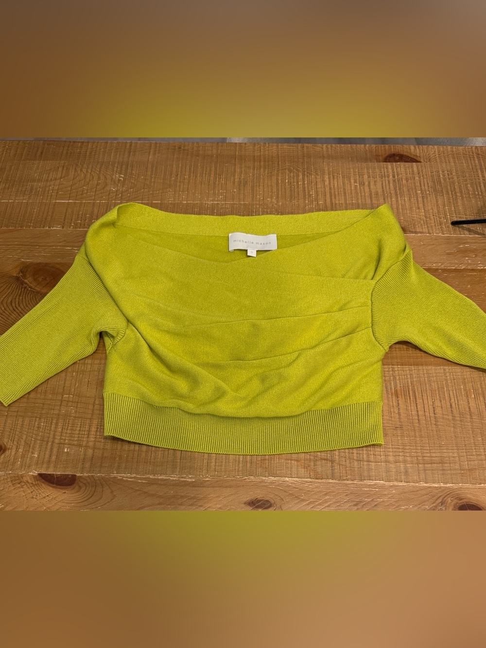 Off-Shoulder Knit Sweater in Lime Green